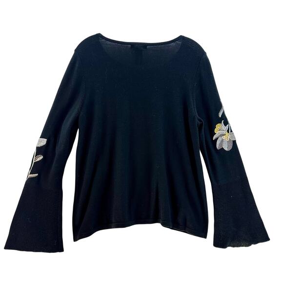 BY Artisan Size Large Sweater Priam Metallic Embroidery Knit Bell Sleeve Black - Picture 2 of 7